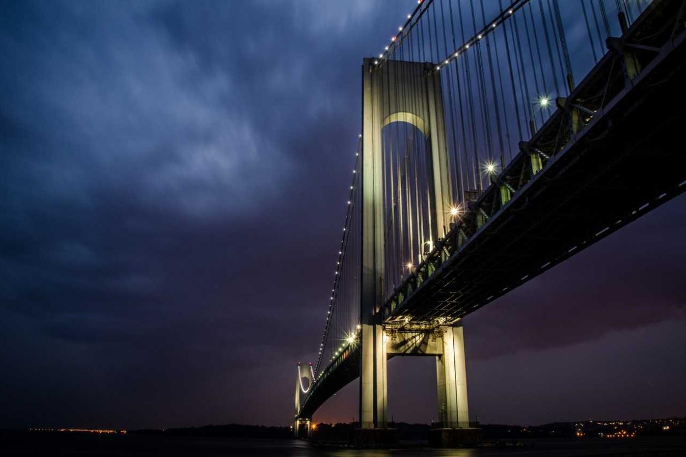 Large suspension bridge spanning across a wide distance.